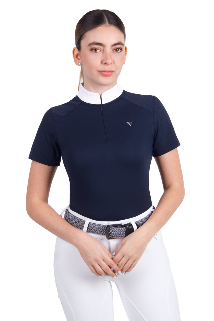 Camiseta de manga corta con cremallera de malla para mujer