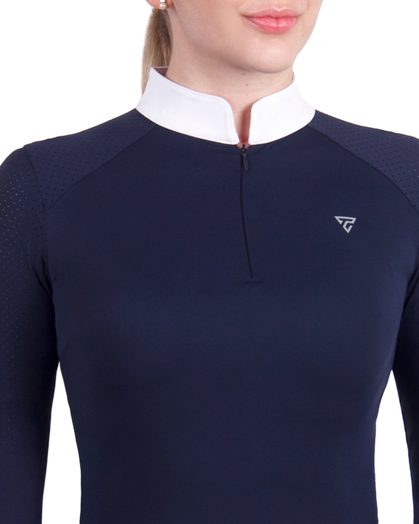 Camisa de manga larga con cremallera de malla para mujer