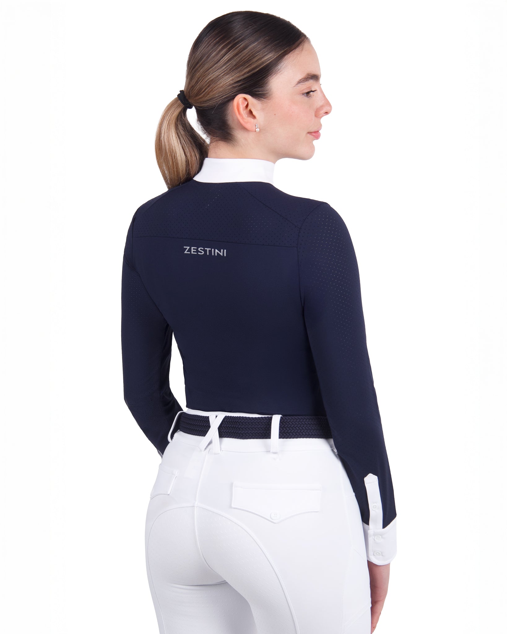 Camisa de manga larga con cremallera de malla para mujer