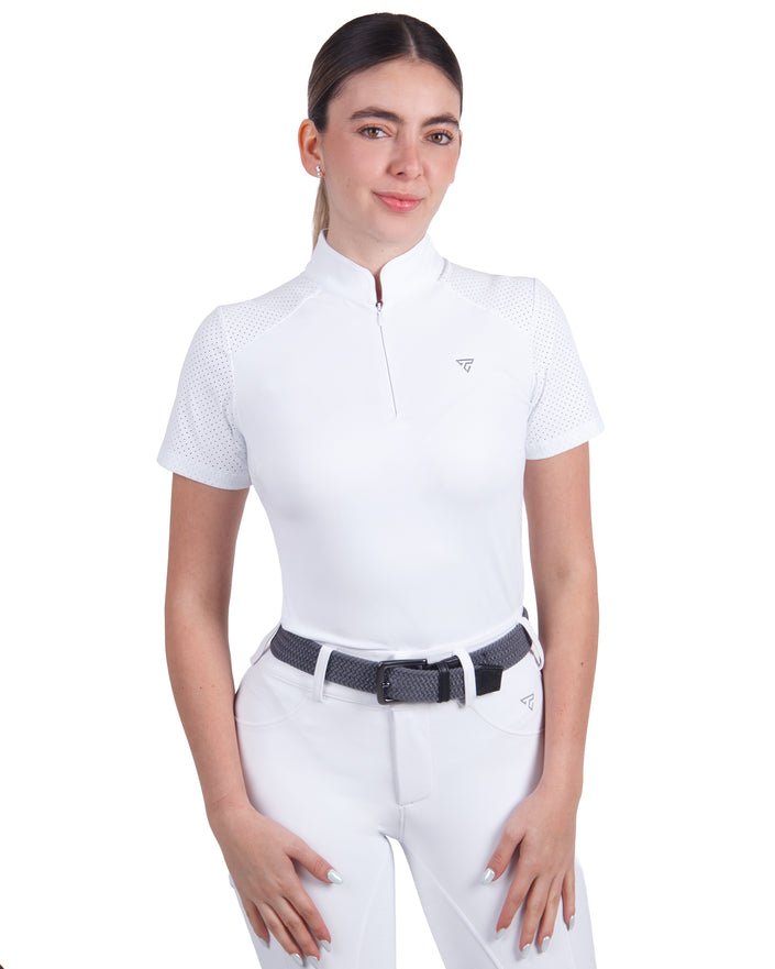 Camiseta de manga corta con cremallera de malla para mujer